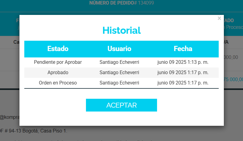 Captura de Portal 1K — Revisar el historial de esta orden
