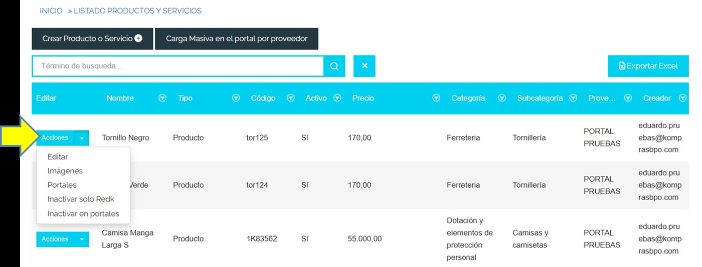 Captura de Portal 1K — Gestionar tus productos y servicios