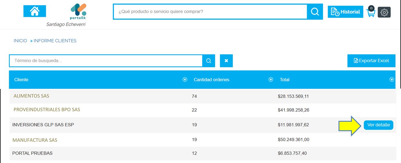 Captura de Portal 1K — Seleccionar el cliente que quieres consultar