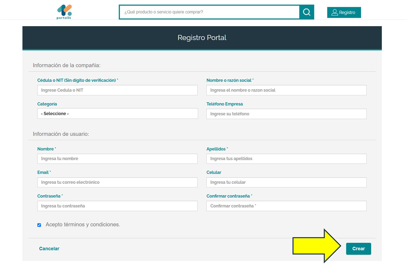 Captura de Portal 1K — Completar el Pre Registro